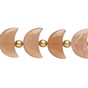 Peach moonstone 1pkg16, hand-cut half moon bead natural 15x10mm