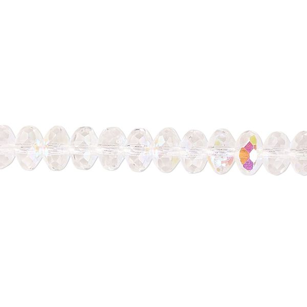 Bead, Czech fire-polished glass, clear AB, 7x5mm faceted rondelle. Sold per pkg of 600 (1/2 mass). image number 0