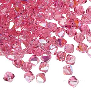 Bead 24pk rose AB, Preciosa Czech crystal 6mm bicone