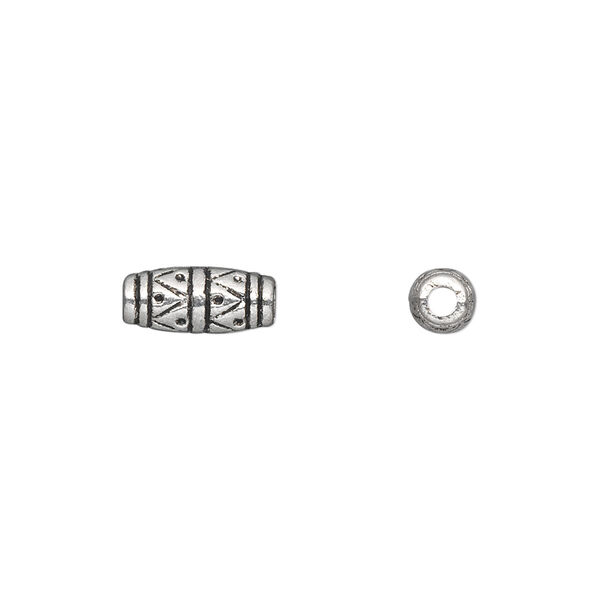 Bead, antique silver-plated "pewter" (zinc-based alloy), 11x4mm oval tube. Sold per pkg of 50. image number 0