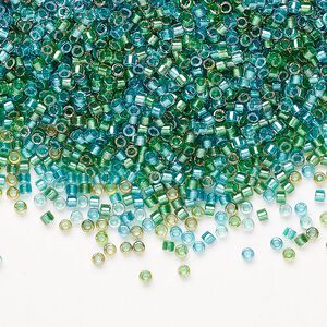 Seed bead, Miyuki Delica®, glass, pkg/250g, #11 round, transparent inside dyed color aqua/teal mix (DB0984).