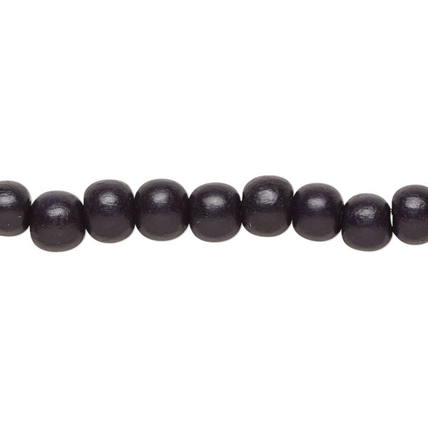Bead, Taiwanese cheesewood (dyed / waxed), black, 5-6mm round. Sold per pkg of (2) 15-1/2" to 16" strands. image number 0