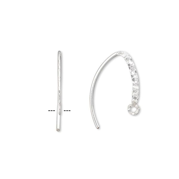 Ear wire, sterling silver-filled, 16mm double-sided textured flat marquise with closed loop, 18 gauge. Sold per pair. image number 0