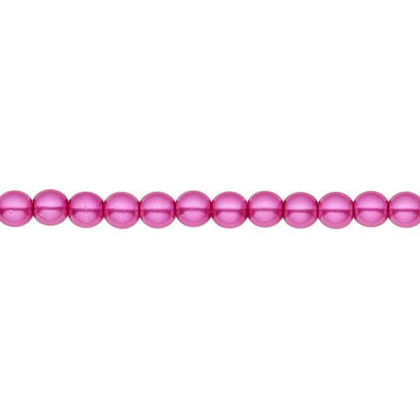 Bead, Czech pearl-coated glass druk, opaque fuchsia, 4mm round. Sold per 15-1/2" to 16" strand. image number 0