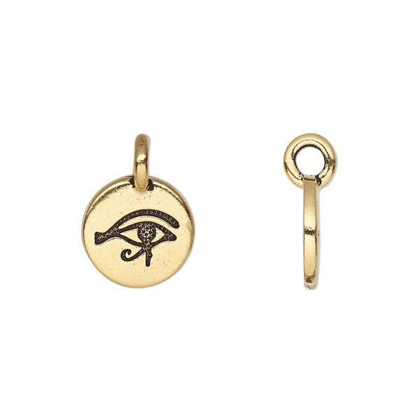 Charm, TierraCast®, antique gold-plated pewter (tin-based alloy), 12mm single-sided round with Eye of Horus. Sold per pkg of 2. image number 0