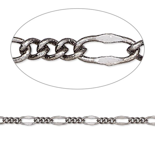 Chain, gunmetal-plated brass, 3mm figaro. Sold per 50-foot spool. image number 0