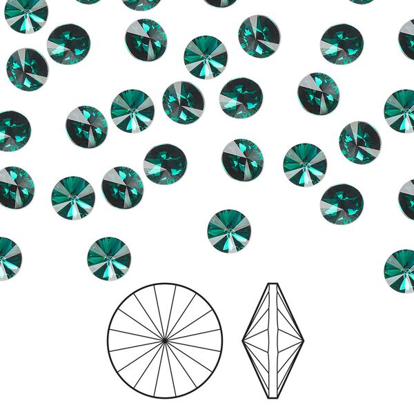 Chaton 144pk emerald foil back, Preciosa MAXIMA Czech crystal rhinestone 8.16-8.41mm rivoli SS39 image number 0