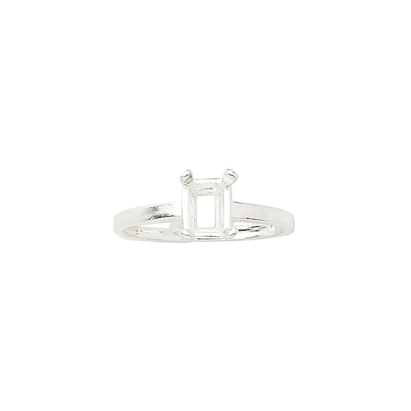 Ring, Sure-Set™, sterling silver, 7x5mm 4-prong emerald-cut basket setting, size 6. Sold individually. image number 0
