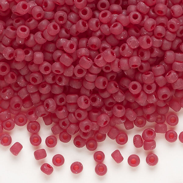 Seed bead, Dyna-Mites™, glass, transparent ruby red matte, #8 round. Sold per 40-gram pkg. image number 0