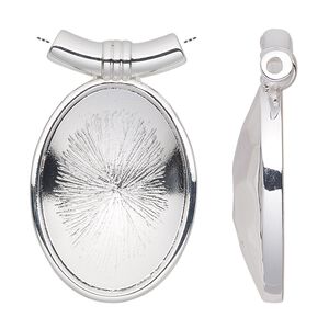 Pendant, Almost Instant Jewelry®, silver-plated "pewter" (zinc-based alloy), 39x24mm with 30x22mm oval setting. Sold individually.