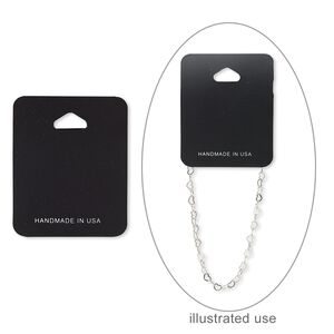 Necklace / bracelet card, plastic, black, 2-1/2 x 2 inches assembled with "HANDMADE IN USA." Sold per pkg of 10.