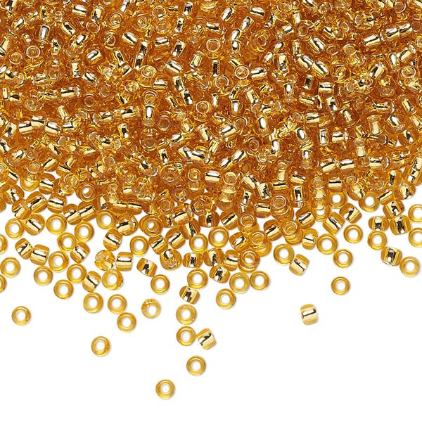 Seed bead, TOHO BEADS®, glass, pkg/7.5g, #11 round, transparent silver-lined medium topaz (TR-11-22B). image number 0