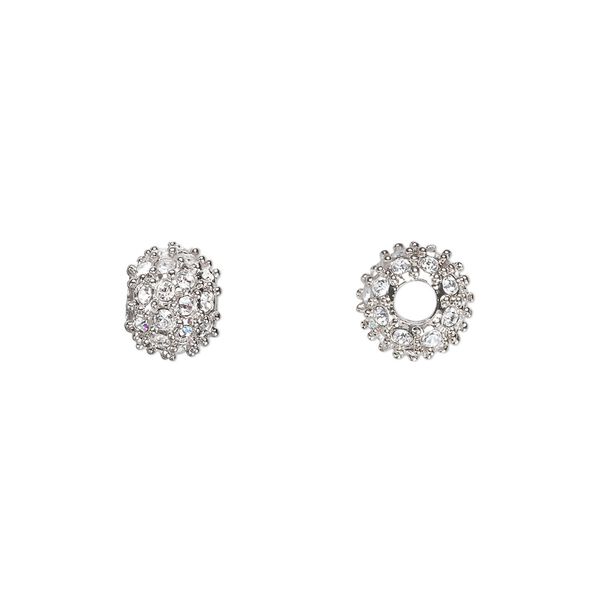 Bead, Dione®, crystal and rhodium-plated pewter (tin-based alloy), crystal clear, 8mm round. Sold individually. image number 0