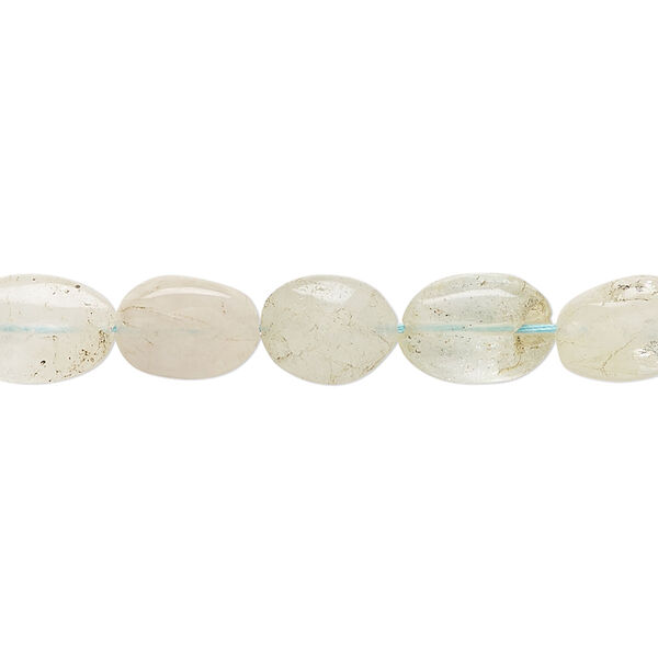 Bead, aquamarine (heated), 9x7mm-11x9mm hand-cut flat oval, F grade, Mohs hardness 7-1/2 to 8. Sold per 14-inch strand, approximately 35 beads. image number 0