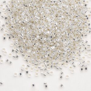 Seed bead, Delica®, glass, pkg/7.5g, #11 cut, transparent silver-lined crystal clear (DBC-0041).