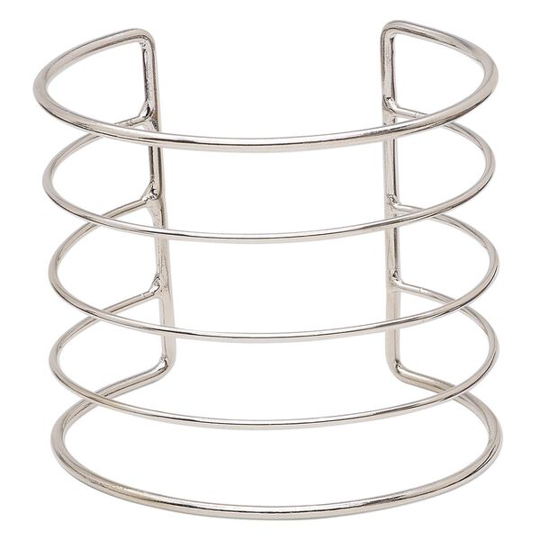Bracelet component, cuff, imitation rhodium-plated steel, 68x60mm wide with 5 bars, 7 to 7-1/2 inches. Sold individually. image number 0