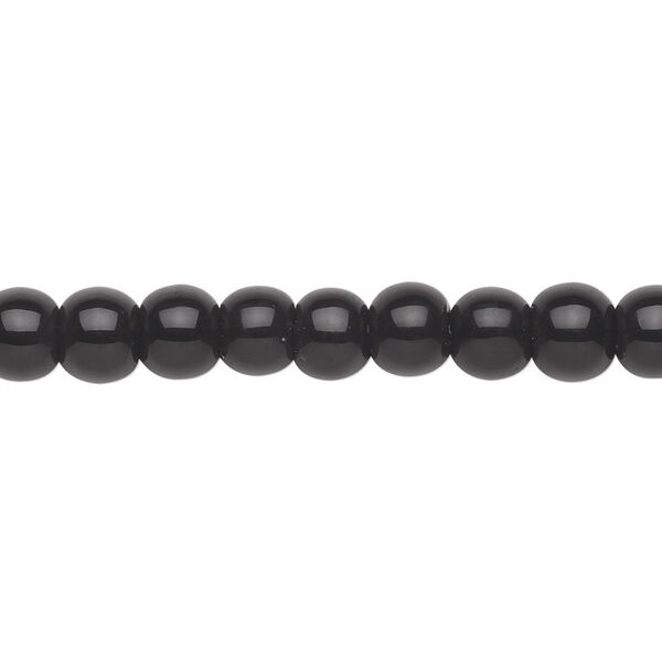 Bead, glass, black, 6mm round. Sold per 36-inch strand. image number 0