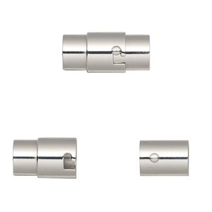 Clasp magnetic 1pkg1, 18x9.5mm locking round tube / fits 6mm cord, stainless steel 1-strand