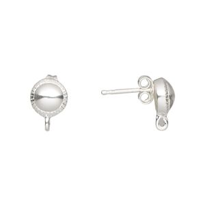 Earstud 1pkg2 sterling silver, 8mm corrugated rim half-ball / closed loop / earnuts, 1 pair