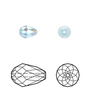 Bead 4pk aquamarine shimmer 2X, Crystal Passions® 9x6mm teardrop 5500