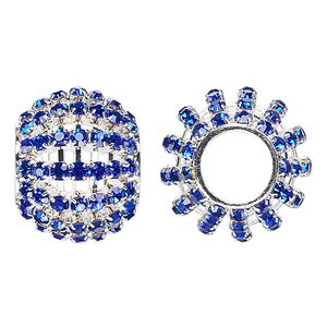 Bead, glass rhinestone and silver finish brass, cobalt, 25x20mm barrel with 3mm chatons, 11.5mm hole. Sold individually.