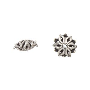 Bead, JBB Findings, antiqued silver-plated brass, 12x5mm flower rondelle. Sold per pkg of 2.