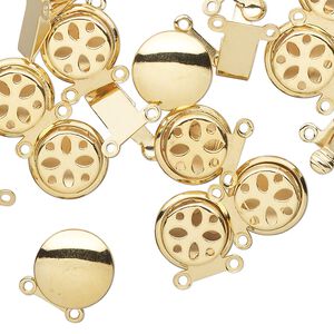 Clasp, 2-strand tab, gold-finished brass, 10mm round. Sold per pkg of 10.
