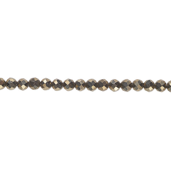 Bead, pyrite (natural), 3mm faceted round with 0.5-1.5mm hole, B grade, Mohs hardness 6 to 6-1/2. Sold per 15" to 16" strand. image number 0