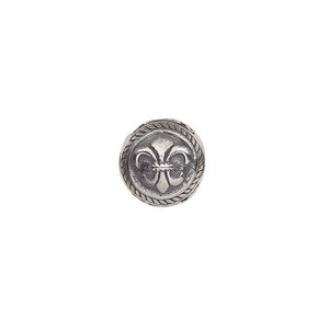 Bead, stainless steel, 11mm round with fleur-de-lis. Sold individually.