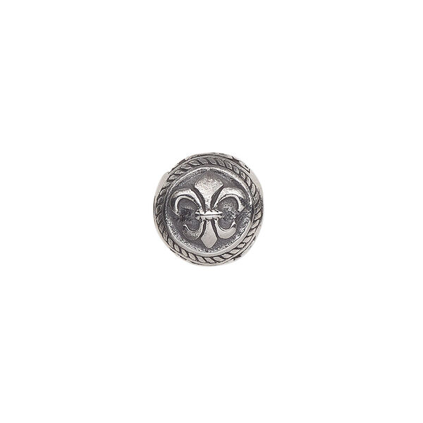 Bead, stainless steel, 11mm round with fleur-de-lis. Sold individually. image number 0