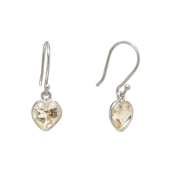 Earring, Create Compliments®, citrine (natural) and rhodium-plated sterling silver, 23mm heart with fishhook ear wire, 21 gauge. Sold per pair. image number 0