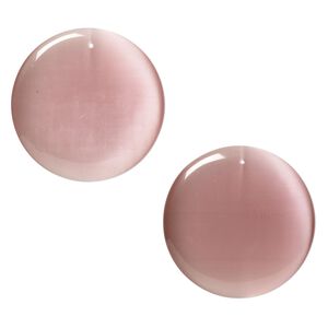 Focal, cat's eye glass (fiber optic glass), light pink, 50mm top-drilled round. Sold per pkg of 2.