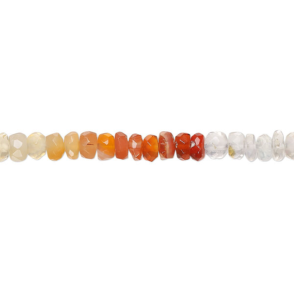 Bead, fire opal (natural), shaded, 4x2mm-4x3mm hand-cut faceted rondelle with 0.4-1.4mm hole, B+ grade, Mohs hardness 5 to 6-1/2. Sold per 15-1/2" to 16" strand. image number 0