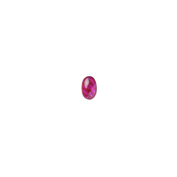 Cabochon, paua shell (dyed / coated), pink, 6x4mm calibrated oval, Mohs hardness 3-1/2. Sold per pkg of 10. image number 0