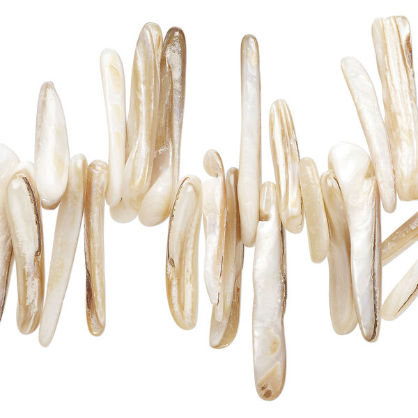 Bead 1pkg1, black lip shell / gold lip shell / mother-of-pearl shell (natural / bleached), 18x3mm-35x5mm talon, 15 inches. image number 0