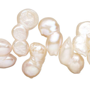 Freshwater pearl 1pkg1, top-drilled flat-sided freeform natural, 14 inch peach 12x8mm-24x13mm cultured