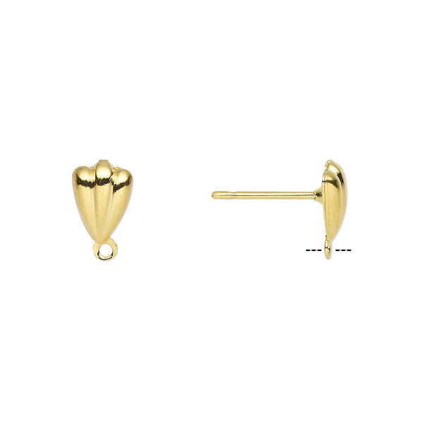Earstud, gold-plated brass and stainless steel, 8x5mm hollow fancy shell with closed loop. Sold per pkg of 50 pairs. image number 0