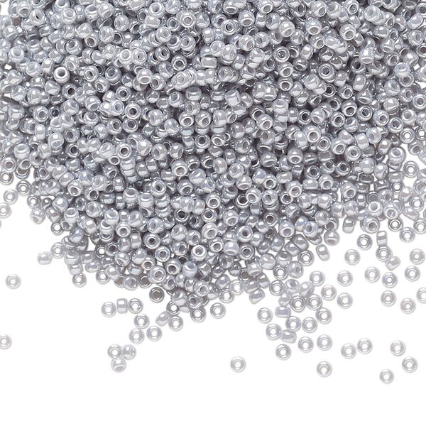 Seed bead, Miyuki, glass, pkg/35g, #15 rocaille, opaque luster ghost grey, (RR-443). image number 0