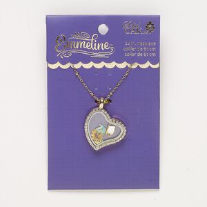 Necklace, glass / enamel / gold-finished "pewter" (zinc-based alloy) / steel, 28x27mm heart with mixed designs, 24 inches with 2-inch extender chain and lobster claw clasp. Sold individually.