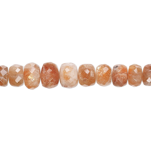 Bead, sunstone (natural), 4x2mm-8x7mm graduated hand-cut faceted rondelle with 0.4-1.4mm hole, B grade, Mohs hardness 6 to 6-1/2. Sold per 17-inch strand. image number 0