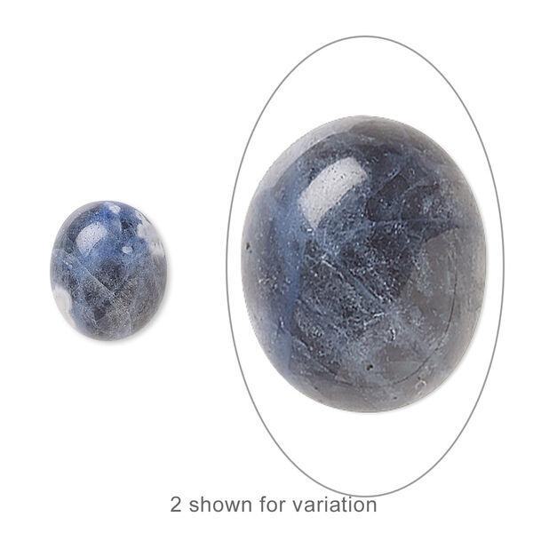 Cabochon, sodalite (natural), medium to dark, 12x10mm calibrated oval, B grade, Mohs hardness 5 to 6. Sold per pkg of 6. image number 0