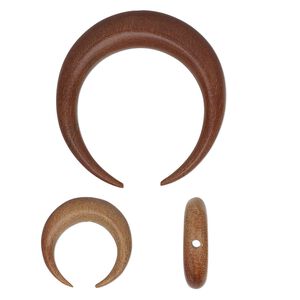 Bead, sawo wood, 31 x 29mm and 15 x 14mm hand-cut naja. Sold per 3-piece set.