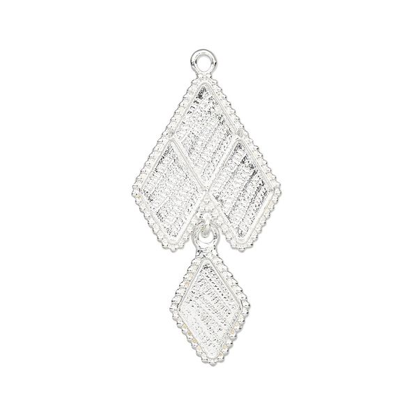 Focal, silver-plated brass, 30.5x16mm with (4) 10x6mm rhombus settings. Sold individually. image number 0
