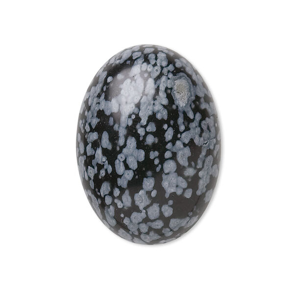 Cabochon, snowflake obsidian (natural), 40x30mm calibrated oval, B grade, Mohs hardness 5 to 5-1/2. Sold individually. image number 0