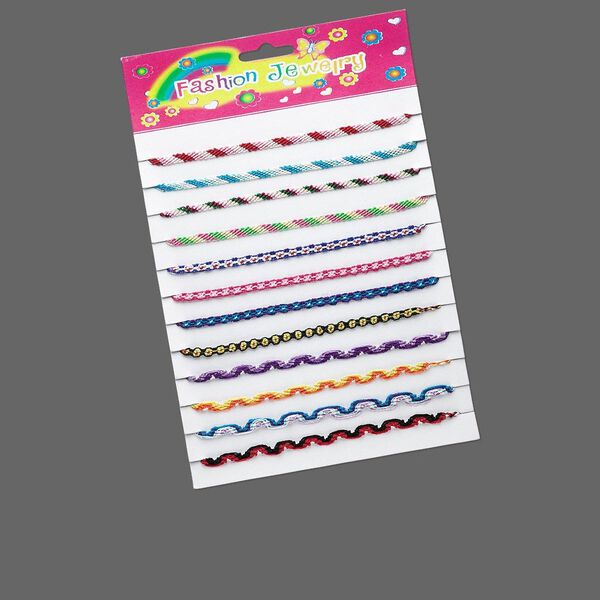 Bracelet mix, imitation silk, mixed colors, 4mm wide, 6-1/2 to 8 inches with tie closure. Sold per pkg of 12. image number 0