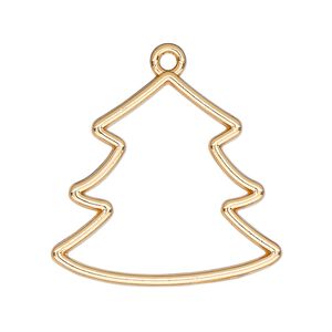 Component, resin frame, gold-finished "pewter" (zinc-based alloy), 30x30mm open Christmas tree. Sold per pkg of 2.