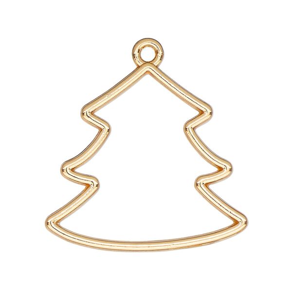 Component, resin frame, gold-finished "pewter" (zinc-based alloy), 30x30mm open Christmas tree. Sold per pkg of 2. image number 0