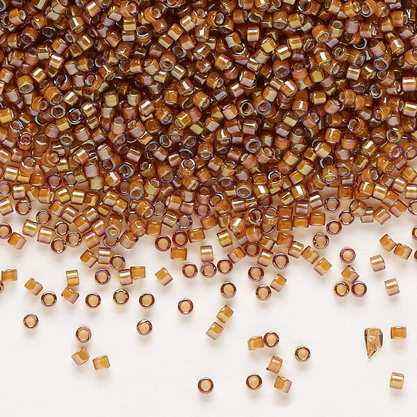 Seed bead, Delica®, glass, pkg/250g, #11 round, translucent white-lined luster dark topaz (DB-1779). image number 0