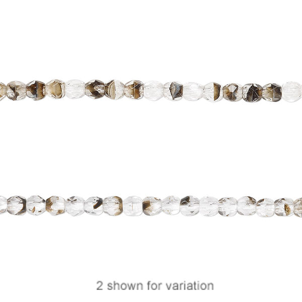 Bead, Czech fire-polished glass, clear / black / brown, 3mm faceted round. Sold per 16-inch strand. image number 0