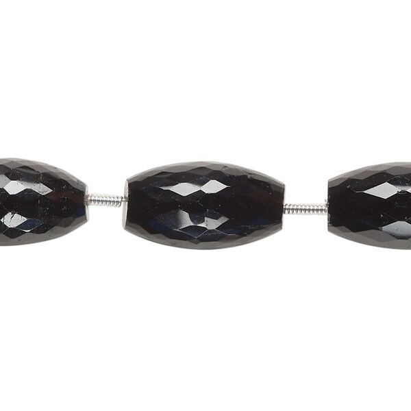 Black tourmaline 1pkg5, hand-cut faceted barrel bead natural 14x7mm-17x9mm image number 0